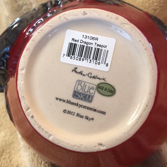 Red Dragon/Vine Teapot Collectible Blue Sky Clayworks 7”high 10” wide - Picture 7 of 7